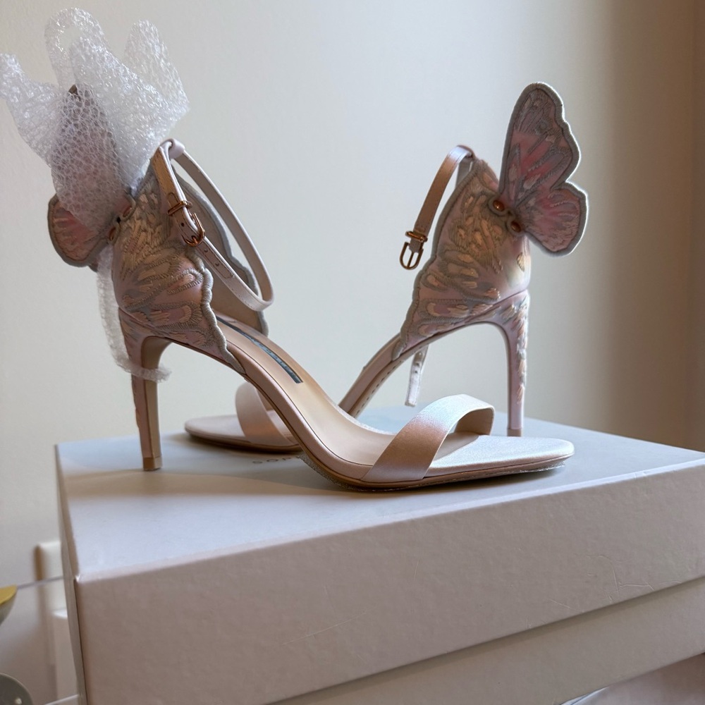 Sophia Webster chiara embroidery mid sandal soft ivory  Butterfly Heels